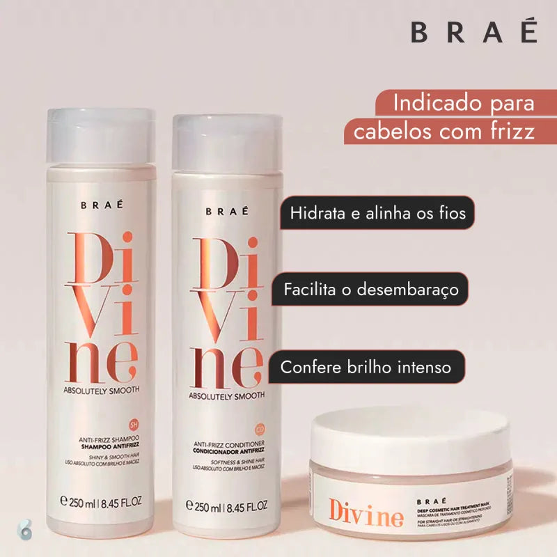 Kit Braé Divine (3 Produtos) – Shampoo, Condicionador e Máscara