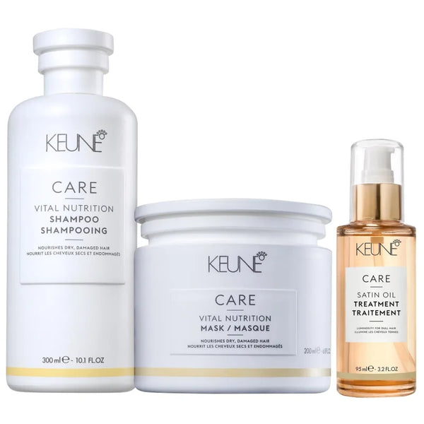 Kit Keune Care Vital Nutrition Shampoo 300ml e Máscara 200ml + Satin oil 95ml